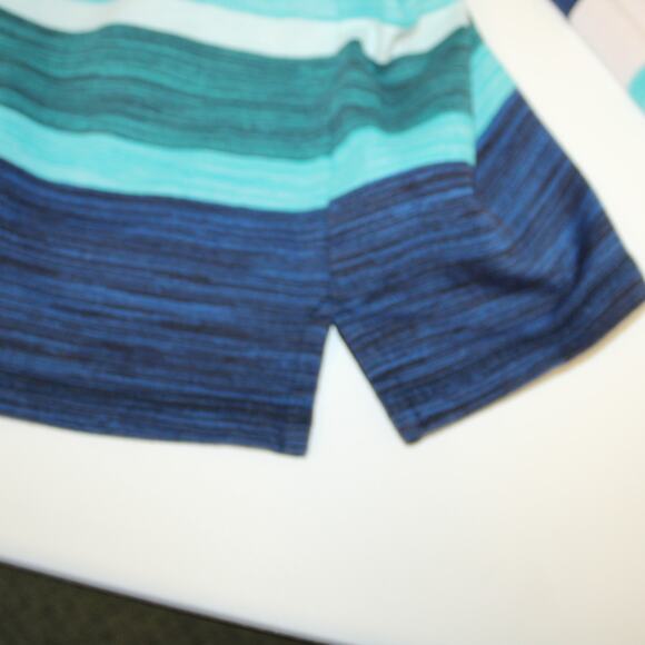 Talbots Petite Large Quarter Zip Stripe Teal Navy White LS Terry Top Side Vents - Picture 7 of 7